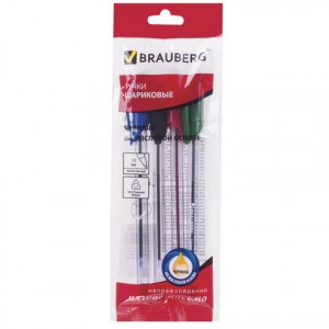 Ручки шарик. масл. BRAUBERG, набор 4 шт.(син/чер/кр/зел) "Extra Glide", узел 1мм, линия 0,5мм 142138