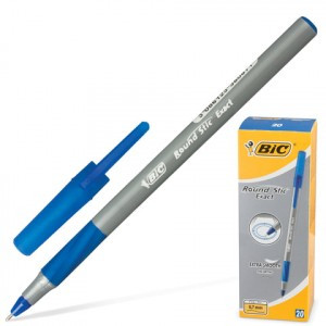 Ручка шарик. BIC "Round Stic Exact" корпус сер. узел 0,8мм, линия 0,3мм, рез.упор, синяя 141767