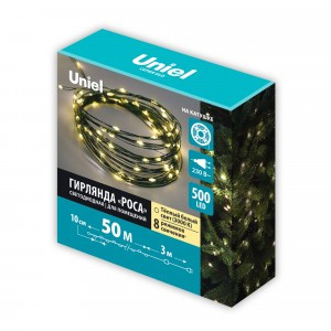 Гирлянда-нить св/д "Роса" 50м 500LED теплый белый, провод зеленый ULD-S5000-500/DGA IP20 DEW Uniel