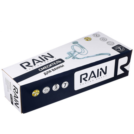 RAIN Смеситель для ванны Коралл, плоский излив 40см, душ. набор, картридж 40мм, латунь, хром