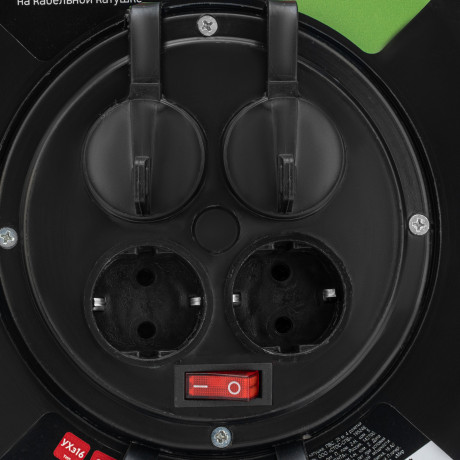 Удлинитель силовой на кабельной катушке, ПВС, 25 м, 4 розетки с крышкой, IP44, 16А, УХз16, Сибртех