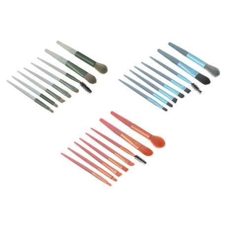 Кисти для визажа 8 шт тм ЮНИLOOK ,пластик, металл, иск.ворс, ПУ, 10,5-12 см, 3 цвета