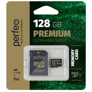 Флэш-карта (памяти) MicroSDXC 128GB Perfeo High-Capacity (Class 10) UHS-3 V30 w/o Adapter