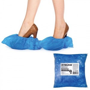 Бахилы ЛАЙМА 100шт(50пар)/уп, цена за уп, прочные, разм.39*15см, ПНД, евроупак 103425