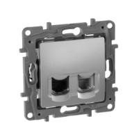 IEK ETIKA мех. роз. телеф./компьют. СУ 2 мест. алюминий (RJ11+RJ45) 672452