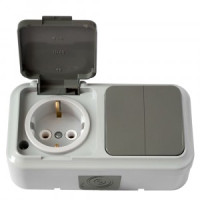 Bylectrica ПРАЛЕСКА АКВА блок (роз. 16А + 2 кл. выкл. 10А) ОУ серый (зем, крыш IP54) 2В-РЦ-659(03)