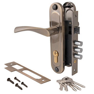 Замок врез 1023/60-АВ Apecs (бронза) с ручками (3 ригеля)  \16