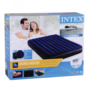 INTEX Кровать надувная Classic downy (Fiber tech) Квин, руч.насос, 2 подушки,1,52x2,03м x 25см,64765