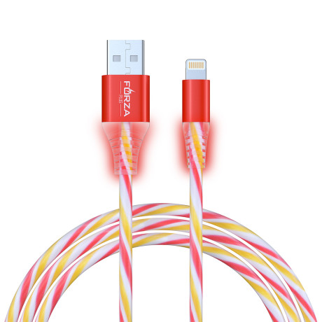 FORZA Кабель для зарядки Конфетти iP, 1м, 1.5А, цветная подсветка, 3 цвета, пакет