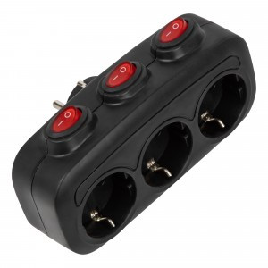 Uniel Разветвитель (тройник) 3роз. 16А, черный земля выкл S-GES3-16OB BLACK