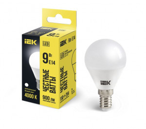 IEK лампа св/д шар G45 E14  9W(900lm) 4000K 4K 91x45 матовая LLE-G45-9-230-40-E14