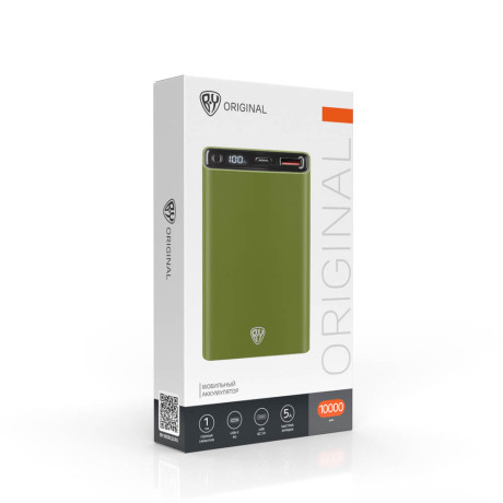 BY Аккумулятор мобильный, 10000мАч, Быстрая зарядка QC3.0, PD22.5W, 5А, хаки