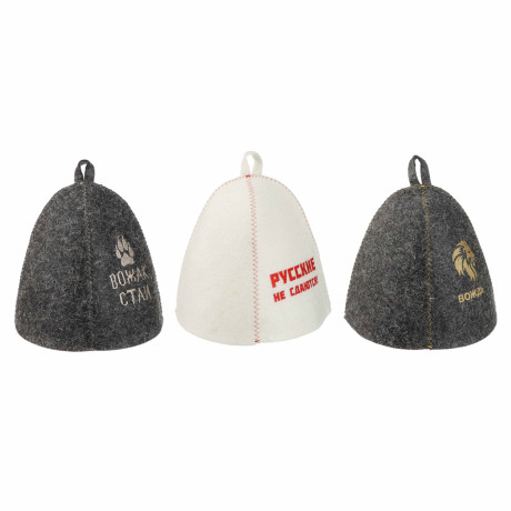 Шапка банная с вышивкой 3 диз. Амонд в асс., войлок серый/белый