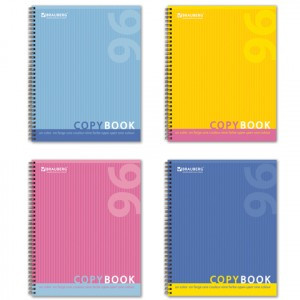 Тетрадь 96л. BRAUBERG гребень, клетка, "One Colour", 4 вида, 401878