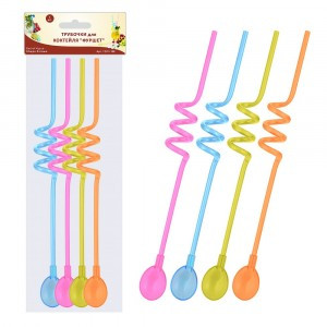 Трубочка д/коктейля с ложкой "Фуршет", 4шт/уп, цена за уп(кратность 5шт!!!)пластик YD13-158Мультидом