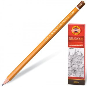 Карандаш ч/гр KOH-I-NOOR 1500, 1шт., 3H, без резинки, корпус желтый, заточ. 180477