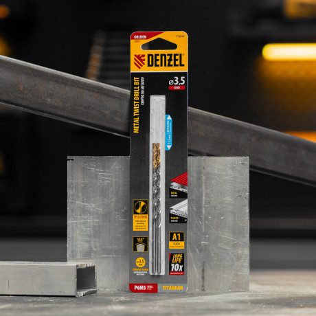 Сверло спиральное по металлу 3,5 х 112 мм, Р6М5, Golden Tip, удлиненное, 2шт. Denzel
