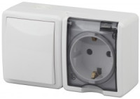 ЭРА Эксперт блок ОУ (роз.16A + выкл.10A) бел. IP54, земля, крышка) 11-7401-01 (1/8/80)