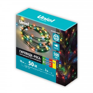 Гирлянда-нить св/д "Роса" 50м 500LED разноцвет провод зеленый ULD-S5000-500/DGA MULTI IP20 DEW Uniel