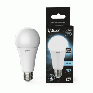 Gauss лампа низковольтная ЛОН A60 E27 10W(860lm) 4100K 4K 60х110 матовая, пластик/алюм. 202502210