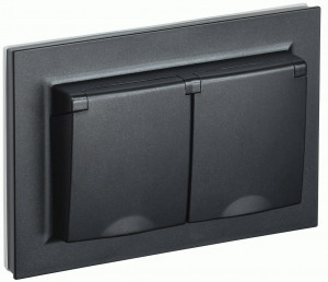 IEK BRITE роз. СУ 2 мест. (крыш.) 16А IP44 РСбш12-3-44-БрЧ черный BR-R26-16-44-K02-F