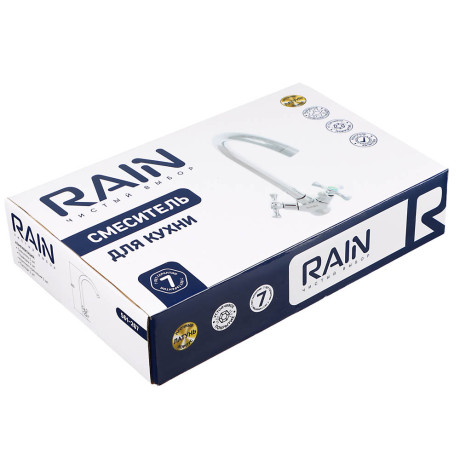 RAIN Смеситель для кухни Нефрит, поворотный излив, керам. кран-буксы 1/2, гайка, латунь, хром