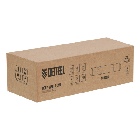 Скважинный насос DWS-3-75, винтовой, диаметр 3", 500 Вт, 1600 л/ч, напор 75 м Denzel