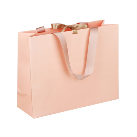 LADECOR Пакет подарочный, высококачественная бумага, с лентой, 32x25x11 см, нежно розовый