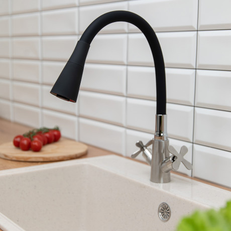 Излив смесителя для кухни, силиконовый, 2 режима, черный