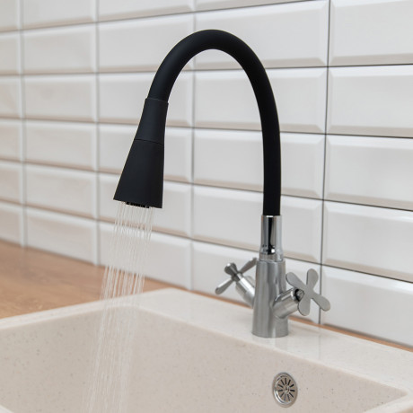 Излив смесителя для кухни, силиконовый, 2 режима, черный