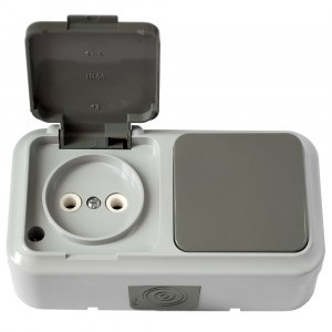 Bylectrica ПРАЛЕСКА АКВА блок (роз. 16А + 1 кл. выкл. 10А) ОУ серый (крышка, IP54) В-РЦ-653(03)