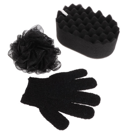 ЮL Набор 3 штуки: губка поролон, перчатка скрабер, мочалка шар, 2 цвета, МС24-09