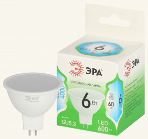 ЭРА GREEN LINE лампа св/д MR16 GU5.3 6W(600lm) 4000K 4K софит MR16-6W-840-GU5.3 51x88 67078