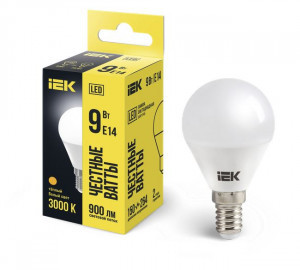 IEK лампа св/д шар G45 E14  9W(900lm) 3000К 2K 91x45 матовая LLE-G45-9-230-30-E14