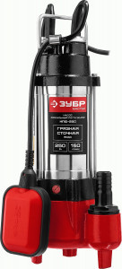 Насос ЗУБР фекальный погружной, 250 Вт, 150 л/мин, напор 7,5 м, чугунный корпус, с поплавком