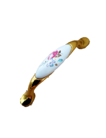 Ручка мебельная 4010-1 золото 96мм с керамической вставкой