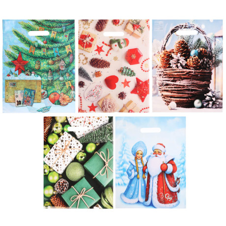Пакет с вырубной усиленной ручкой 31*40 «Новый год» 5 дизайнов а асс.