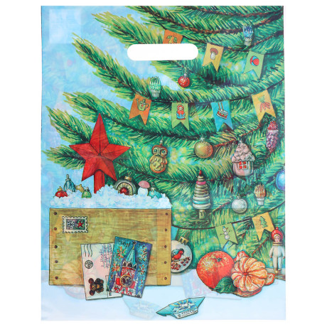 Пакет с вырубной усиленной ручкой 31*40 «Новый год» 5 дизайнов а асс.