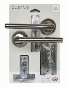 Комплект д/двери PUERTO (руч, защ м/к с пл яз, петли) никель мат/никель SET 503-08 5-45PL 2S SN/NP