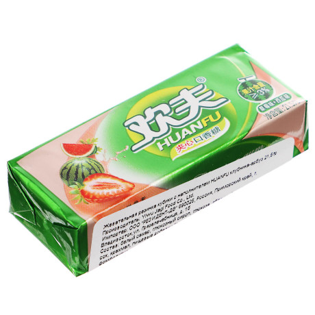 Жевательная резинка кубики с наполнителем HUANFU, 21,5 гр, клубника-арбуз