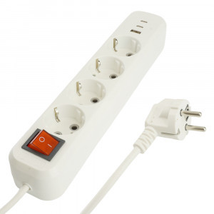 STEKKER Сетевой фильтр (удл.) ПВС 3x1 4роз. (земля) белый 5м 16А 1USB+2C 2.4A HM071-41-05 Home 50141