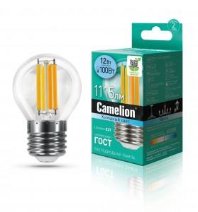 Camelion Шар G45 E27 12W(1115lm) 4500K 4K филамент 75x45 LED12-G45-FL/845/E27 (10!)