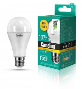 Camelion ЛОН A60 E27 13W(1075lm 270°) 3000K 2K матов. 120x60 пластик LED13-A60/830/E27