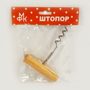 Штопор нерж.сталь деревянная ручка (кратность 12шт!!!) МФК MFK01069