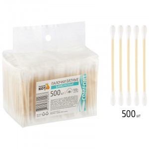 Ватные палочки Бамбуковые 500шт, кратно 24упак, 105517  Рыжий кот