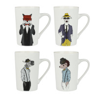 Кружка тм MILLIMI Джентльмены, 380мл, фарфор, 4 дизайна