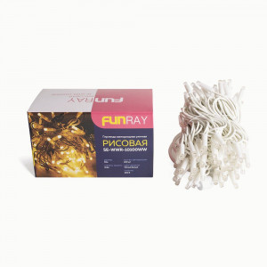 Гирлянда светод. уличная рисовая SE-WWR-10100WW 100LED т.белый 10м IP44 бел.шнур,коннектор, Funray