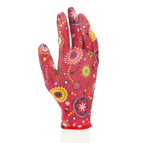 Перчатки садовые из полиэстера с нитрильным обливом, красные, M Palisad