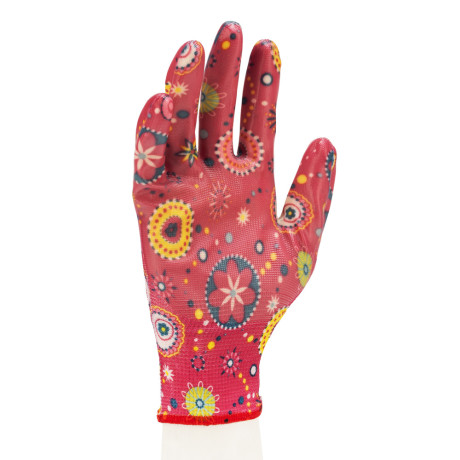 Перчатки садовые из полиэстера с нитрильным обливом, красные, M Palisad