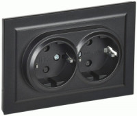 IEK BRITE роз. СУ 2 мест. земля(штор.) 16А РСш12-3-БрЧ черный BR-R24-16-K02-F